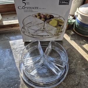 4pc. Libbey Captive Sectional Glass Server Dish Set In Box (Missing 1 Dish)